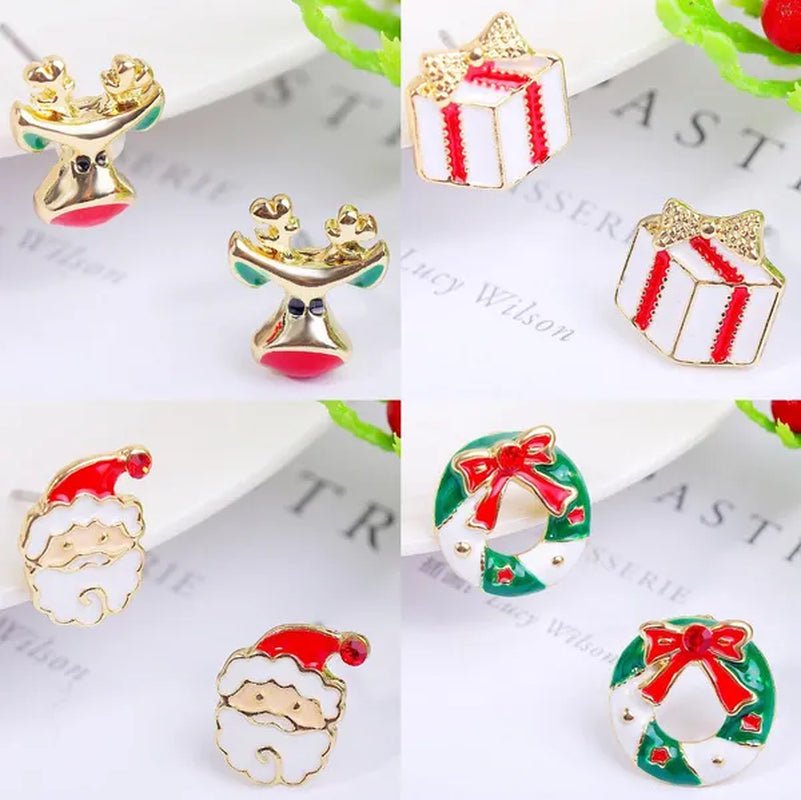 Christmas Jewelry with Diamond Snowflake Bell Christmas Earrings Christmas Tree Earrings Set Christmas Earrings Deer Stud Earrings - WORLD TIME VISITS