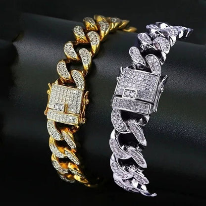 Christmas Mens Womens Diamond 925 Silver Plated Bracelet  Hiphop &Curb Cuban Bracelets