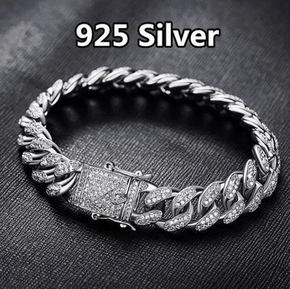 Christmas Mens Womens Diamond 925 Silver Plated Bracelet Hiphop &Curb Cuban Bracelets - WORLD TIME VISITS