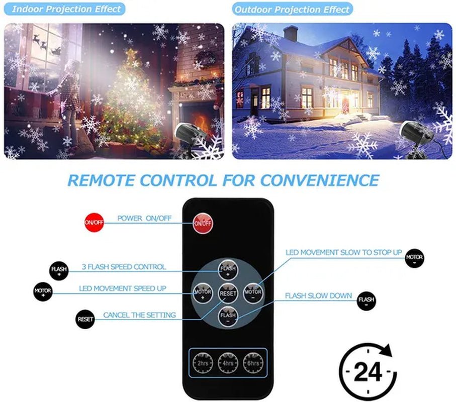 Christmas Projector Lights, Indoor Outdoor LED Snowflake Projector, Remote Control IP65 Waterproof Projection Lamp, for Christmas, Wedding, Party