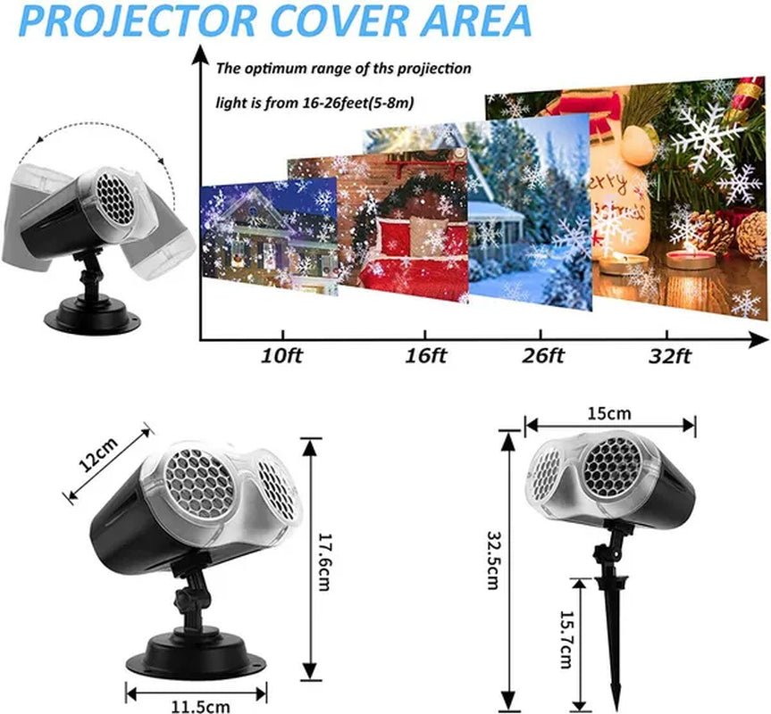 Christmas Projector Lights, Indoor Outdoor LED Snowflake Projector, Remote Control IP65 Waterproof Projection Lamp, for Christmas, Wedding, Party