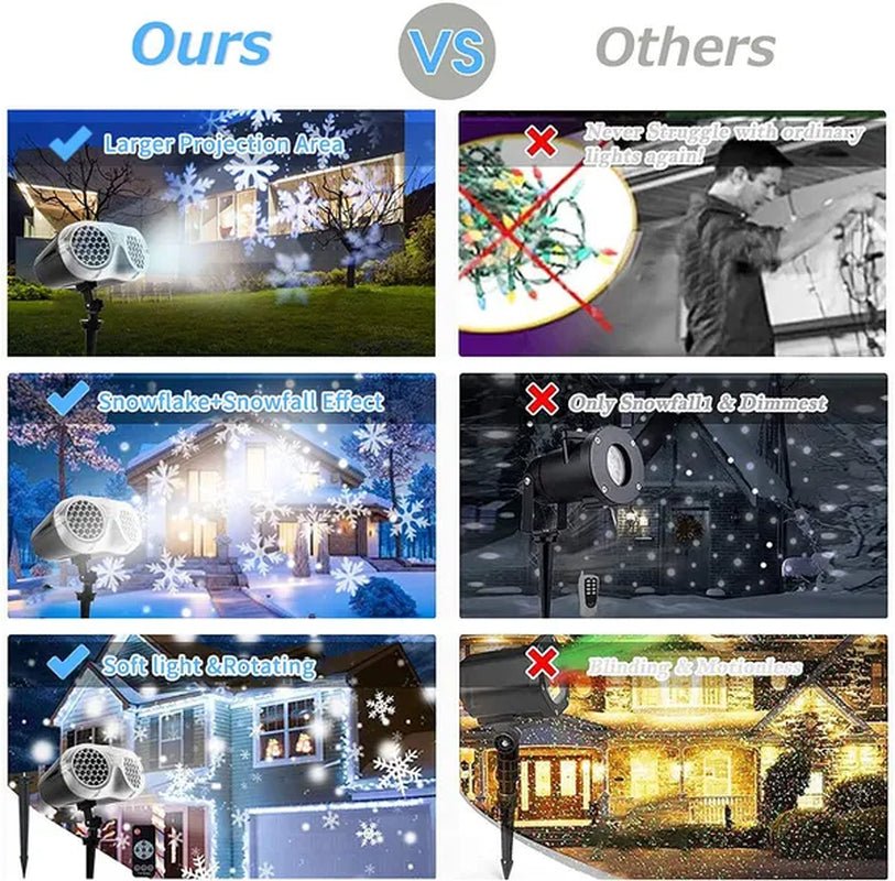 Christmas Projector Lights, Indoor Outdoor LED Snowflake Projector, Remote Control IP65 Waterproof Projection Lamp, for Christmas, Wedding, Party