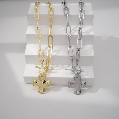 Chunky Cross Necklace for Women Trendy Gold Silver Layered Statement Cross Pendant Charm Necklace Vintage Paperclip Herringbone Snake Choker Chain Costume Jewelry Set Gift Non Tarnish