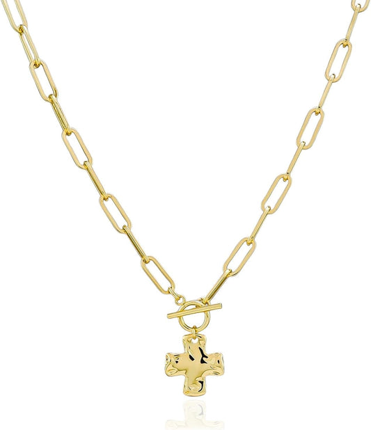 Chunky Cross Necklace for Women Trendy Gold Silver Layered Statement Cross Pendant Charm Necklace Vintage Paperclip Herringbone Snake Choker Chain Costume Jewelry Set Gift Non Tarnish - WORLD TIME VISITS