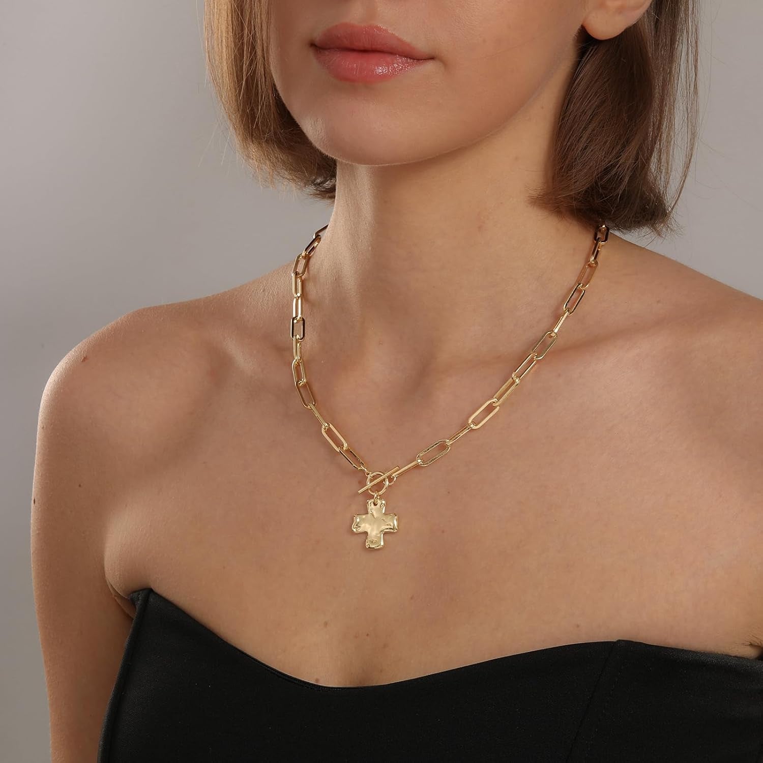 Chunky Cross Necklace for Women Trendy Gold Silver Layered Statement Cross Pendant Charm Necklace Vintage Paperclip Herringbone Snake Choker Chain Costume Jewelry Set Gift Non Tarnish - WORLD TIME VISITS