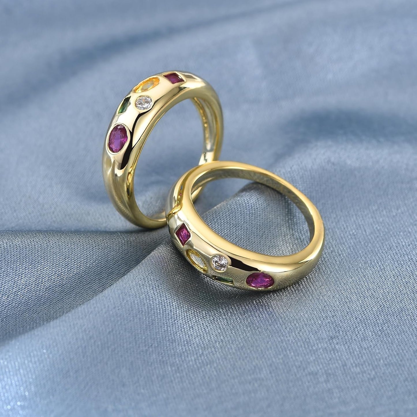 Chunky Gold Plated Rings for Women - Trendy Cubic Zirconia 14K Gold Filled Stackable Rings - WORLD TIME VISITS