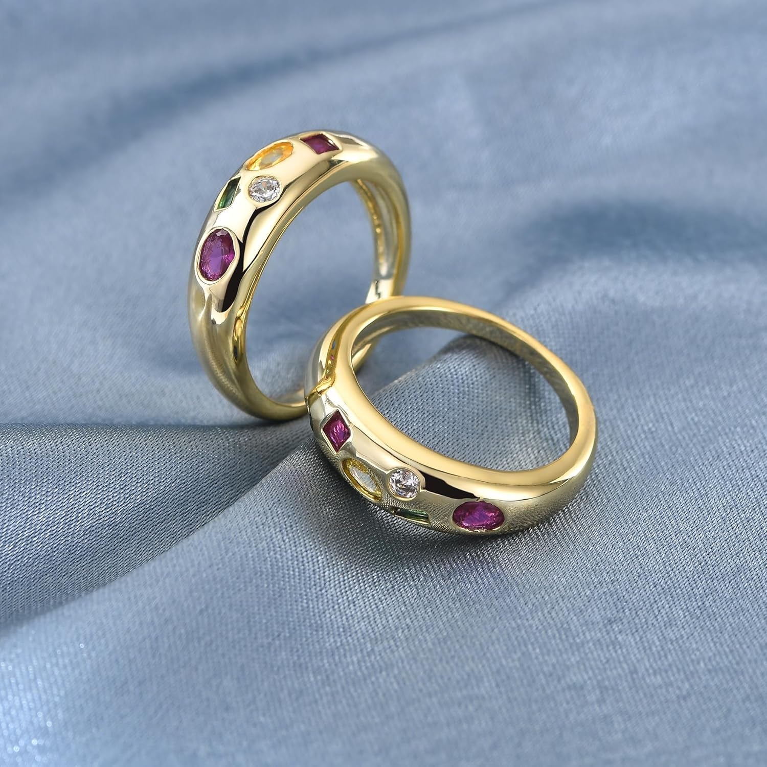 Chunky Gold Plated Rings for Women - Trendy Cubic Zirconia 14K Gold Filled Stackable Rings - WORLD TIME VISITS