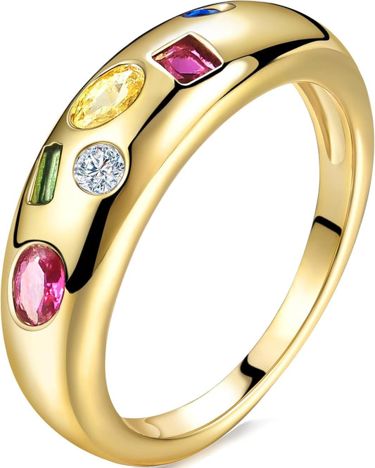 Chunky Gold Plated Rings for Women - Trendy Cubic Zirconia 14K Gold Filled Stackable Rings - WORLD TIME VISITS