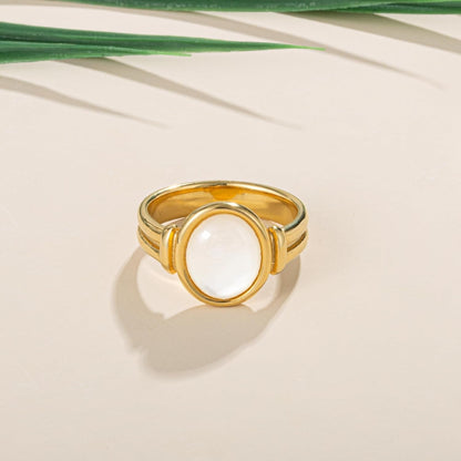 Chunky Gold Signet Rings for Women, Pearl Ring with Non Tarnish Stainless Steel, 18K Gold Plated Shell Ring, Statement Trendy Jewelry (7)