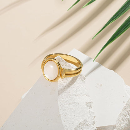 Chunky Gold Signet Rings for Women, Pearl Ring with Non Tarnish Stainless Steel, 18K Gold Plated Shell Ring, Statement Trendy Jewelry (7)
