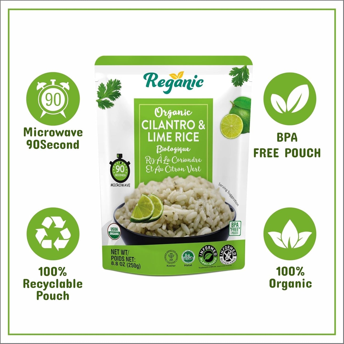 Cilantro & Lime Organic Heat & Eat Microwaveable Rice, 8.8 Ounce (Pack of 6) Heat and Eat | Flavor Rice | USDA Certified Organic, Gmo - Free | Fresh Ingrediants | Side Dish - WORLD TIME VISITS