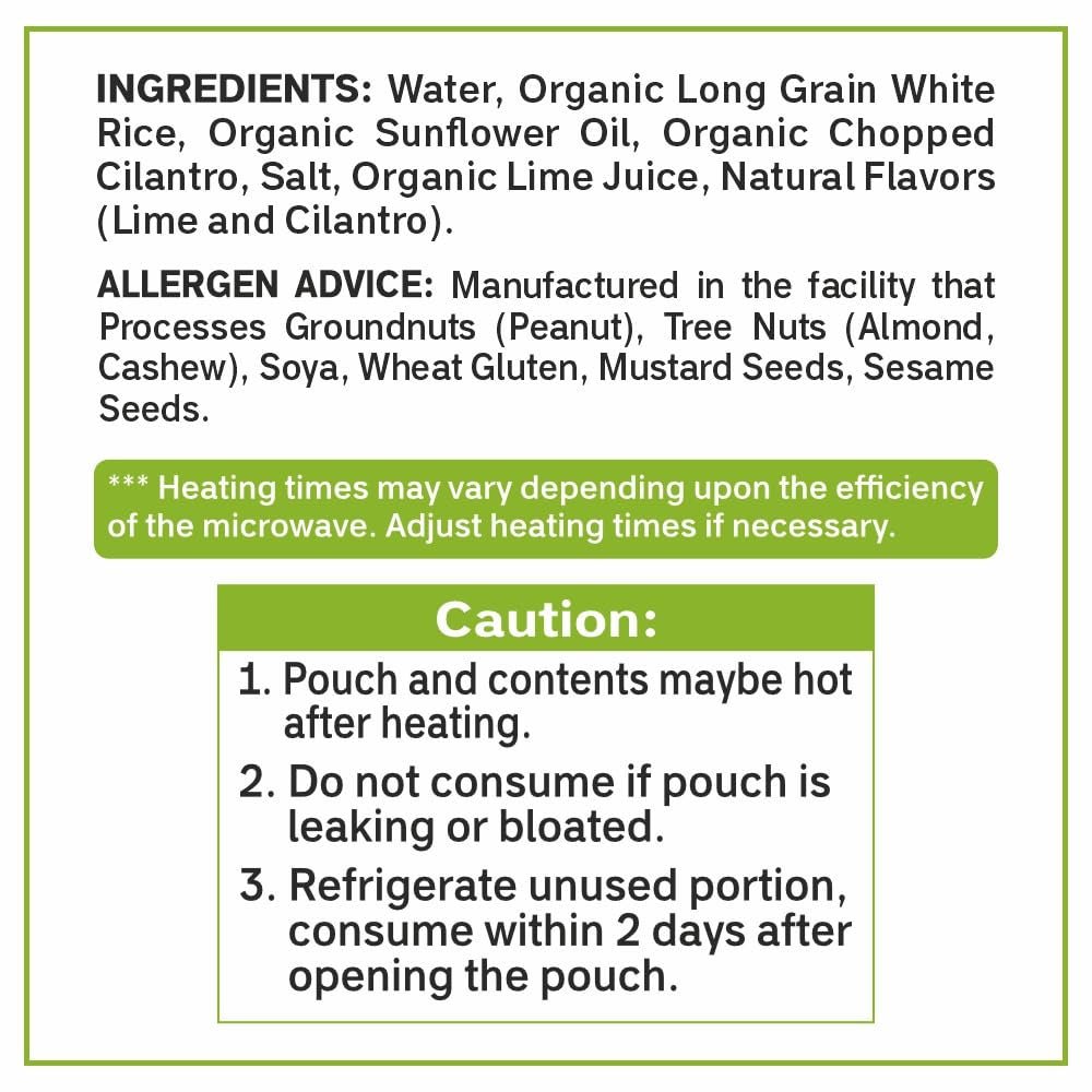 Cilantro & Lime Organic Heat & Eat Microwaveable Rice, 8.8 Ounce (Pack of 6) Heat and Eat | Flavor Rice | USDA Certified Organic, Gmo-Free | Fresh Ingrediants | Side Dish