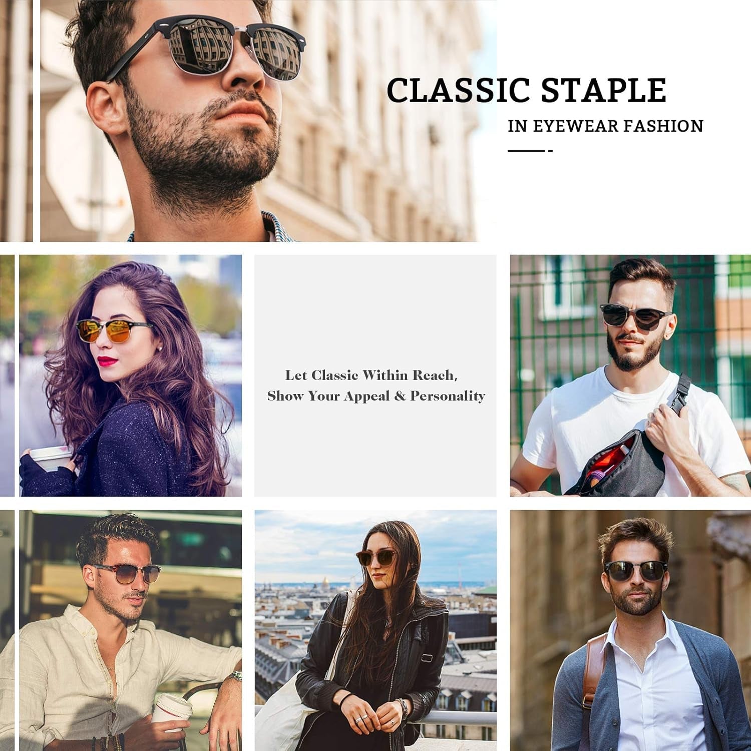 Classic Horn Rimmed Semi Rimless Polarized Sunglasses for Men Women GQO6 - WORLD TIME VISITS