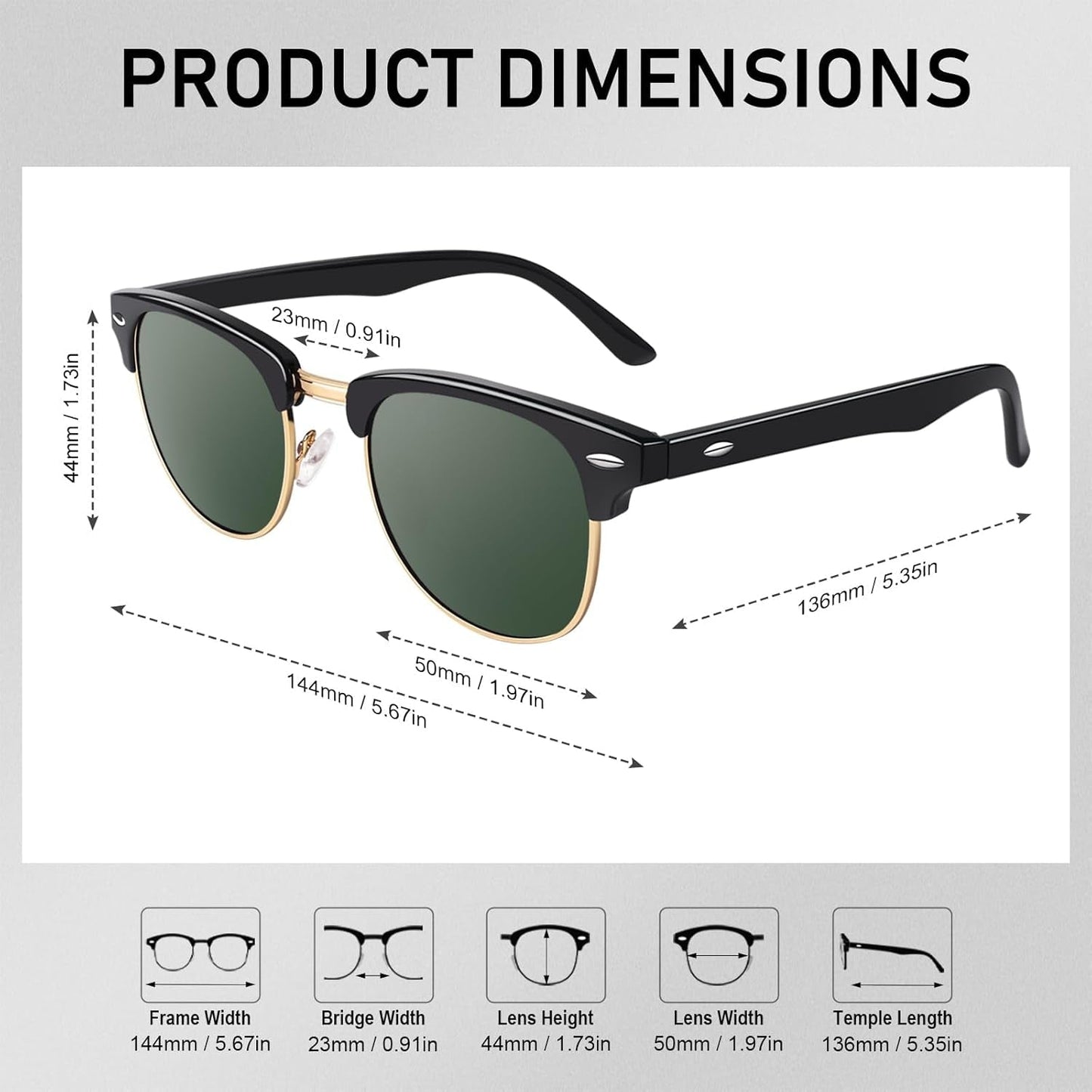 Classic Horn Rimmed Semi Rimless Polarized Sunglasses for Men Women GQO6