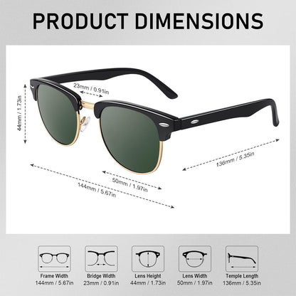 Classic Horn Rimmed Semi Rimless Polarized Sunglasses for Men Women GQO6