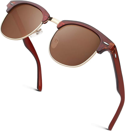 Classic Horn Rimmed Semi Rimless Polarized Sunglasses for Men Women GQO6 - WORLD TIME VISITS