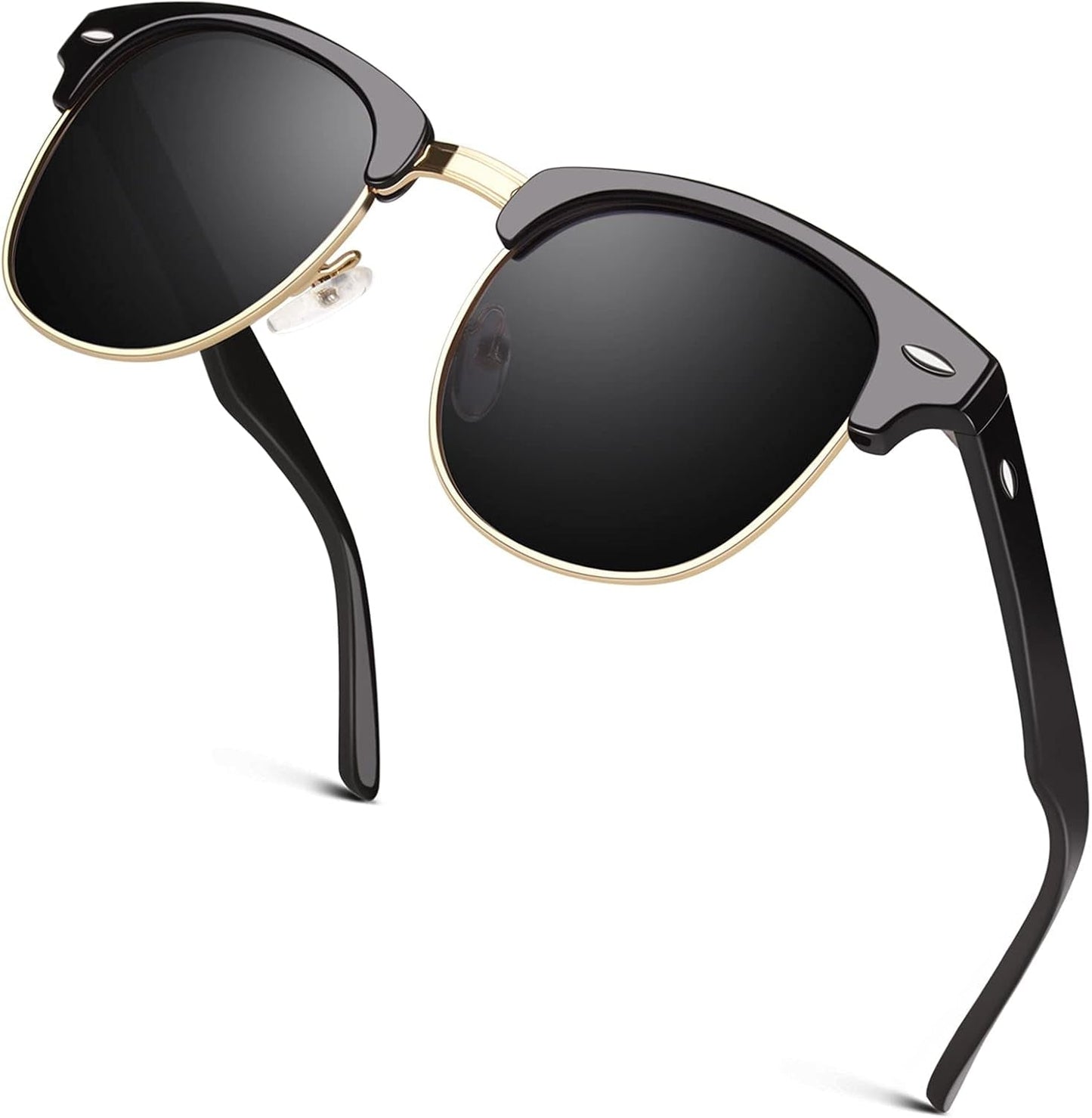 Classic Horn Rimmed Semi Rimless Polarized Sunglasses for Men Women GQO6 - WORLD TIME VISITS