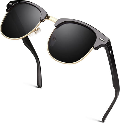 Classic Horn Rimmed Semi Rimless Polarized Sunglasses for Men Women GQO6 - WORLD TIME VISITS