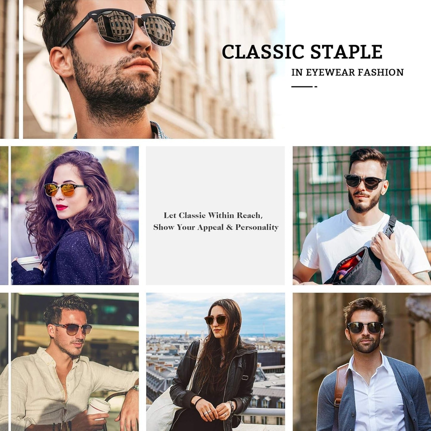 Classic Horn Rimmed Semi Rimless Polarized Sunglasses for Men Women GQO6 - WORLD TIME VISITS