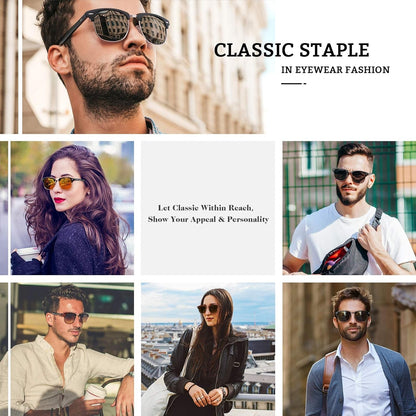 Classic Horn Rimmed Semi Rimless Polarized Sunglasses for Men Women GQO6 - WORLD TIME VISITS