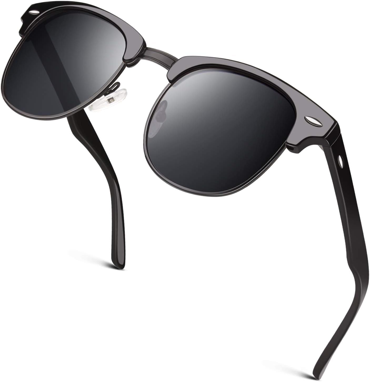 Classic Horn Rimmed Semi Rimless Polarized Sunglasses for Men Women GQO6 - WORLD TIME VISITS