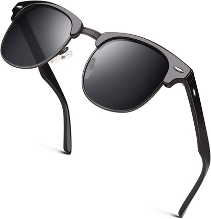 Classic Horn Rimmed Semi Rimless Polarized Sunglasses for Men Women GQO6 - WORLD TIME VISITS