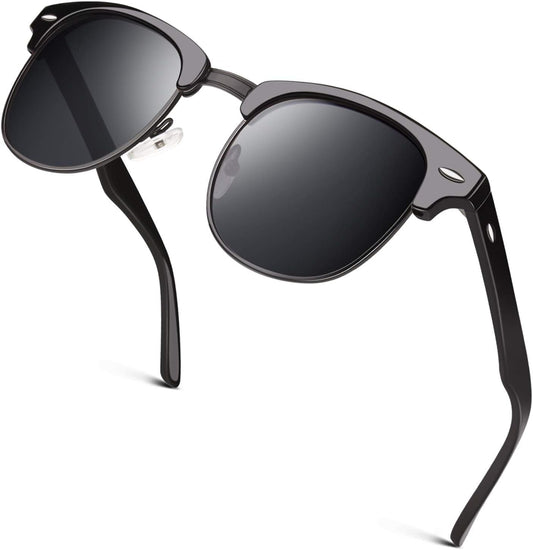 Classic Horn Rimmed Semi Rimless Polarized Sunglasses for Men Women GQO6 - WORLD TIME VISITS