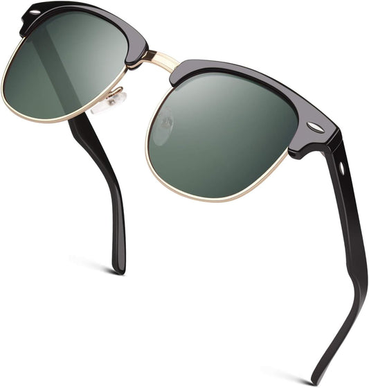 Classic Horn Rimmed Semi Rimless Polarized Sunglasses for Men Women GQO6 - WORLD TIME VISITS
