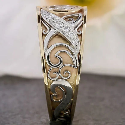 Classic Luxury Woman Fashion Carved Totem Pattern Jewelry Engagement Ring Bride Wedding Jewelry Anniversary Birthday Party Christmas Gift Ring Size US4-12