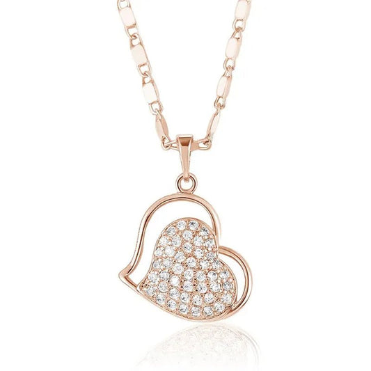 Classic Necklaces For Women Lovely Double Heart Necklace Vintage Rose Gold Necklace Diamond Women Necklace Valentine'S Day Gift For Women - WORLD TIME VISITS