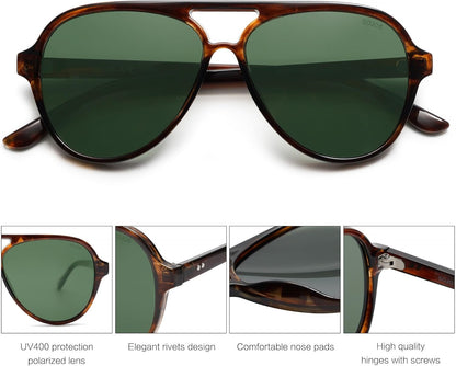 Classic Polarized Aviator Sunglasses for Women Men, Retro Trendy Aviators Shades SJ2201 - WORLD TIME VISITS