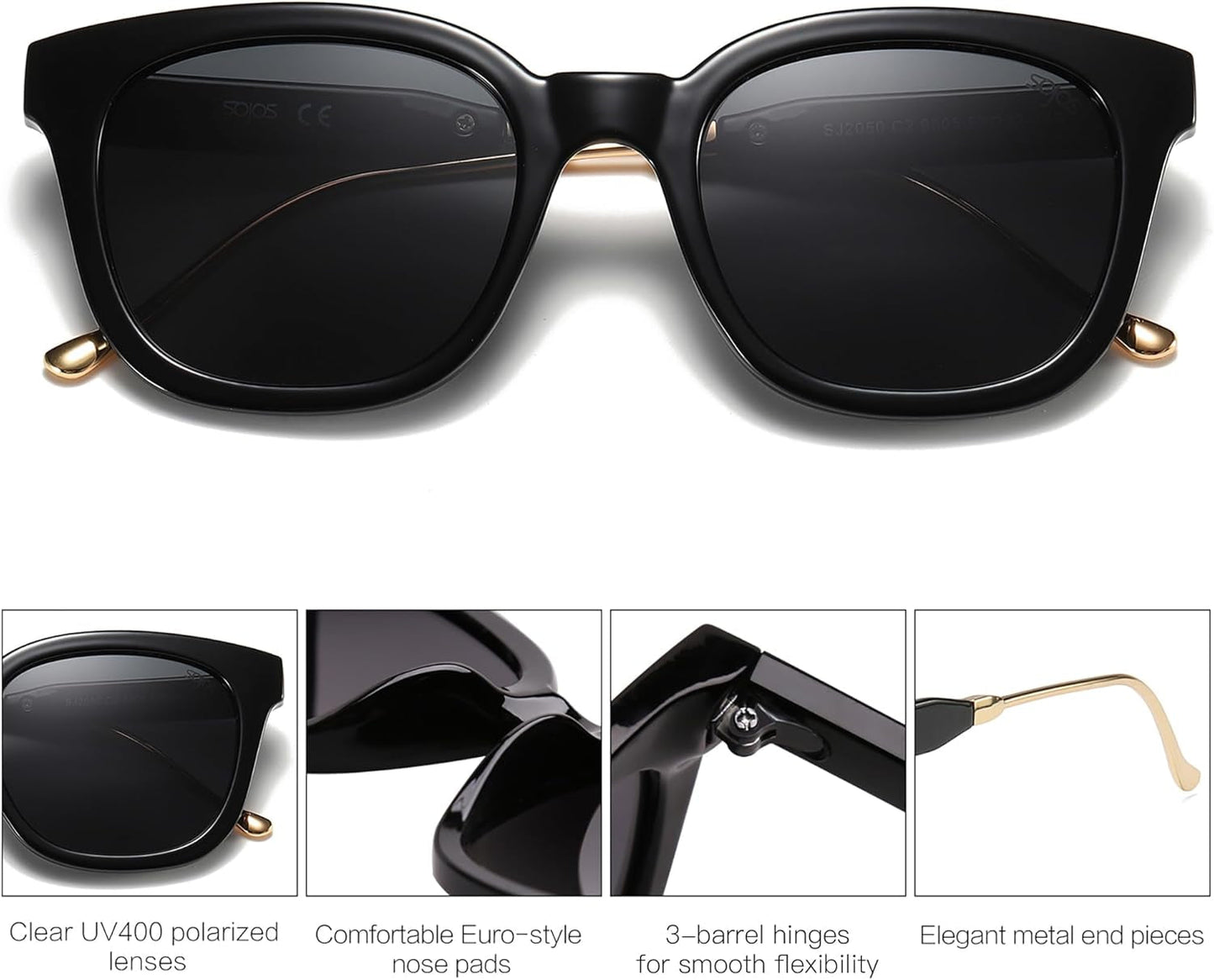 Classic Square Polarized Sunglasses Womens Mens Retro Trendy UV400 Sunnies SJ2050 - WORLD TIME VISITS