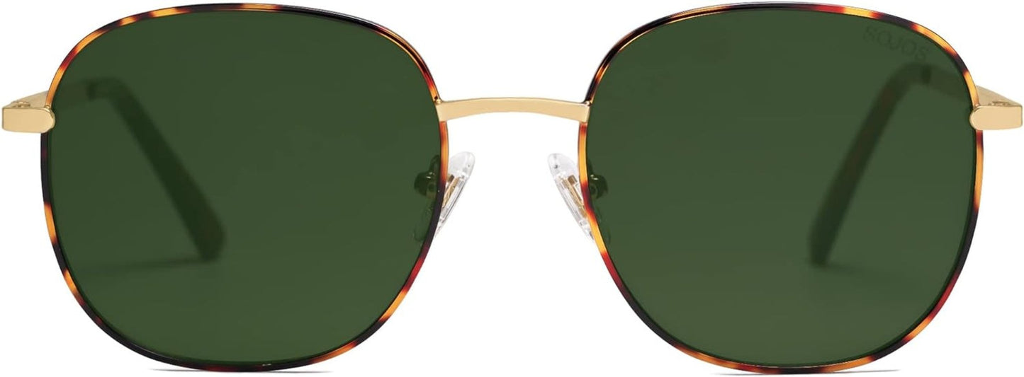 Classic Trendy Square Sunglasses for Women Men Cute Big Frame Gold Shades SJ1137 - WORLD TIME VISITS
