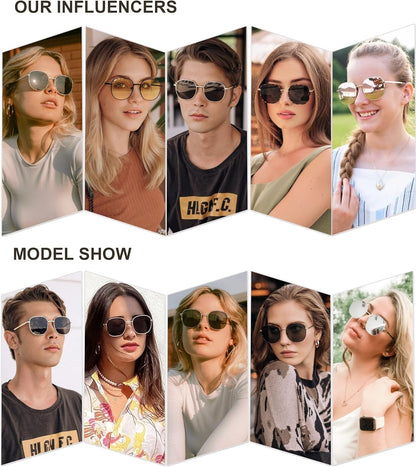 Classic Trendy Square Sunglasses for Women Men Cute Big Frame Gold Shades SJ1137 - WORLD TIME VISITS