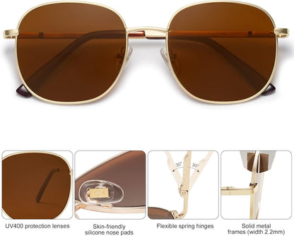 Classic Trendy Square Sunglasses for Women Men Cute Big Frame Gold Shades SJ1137