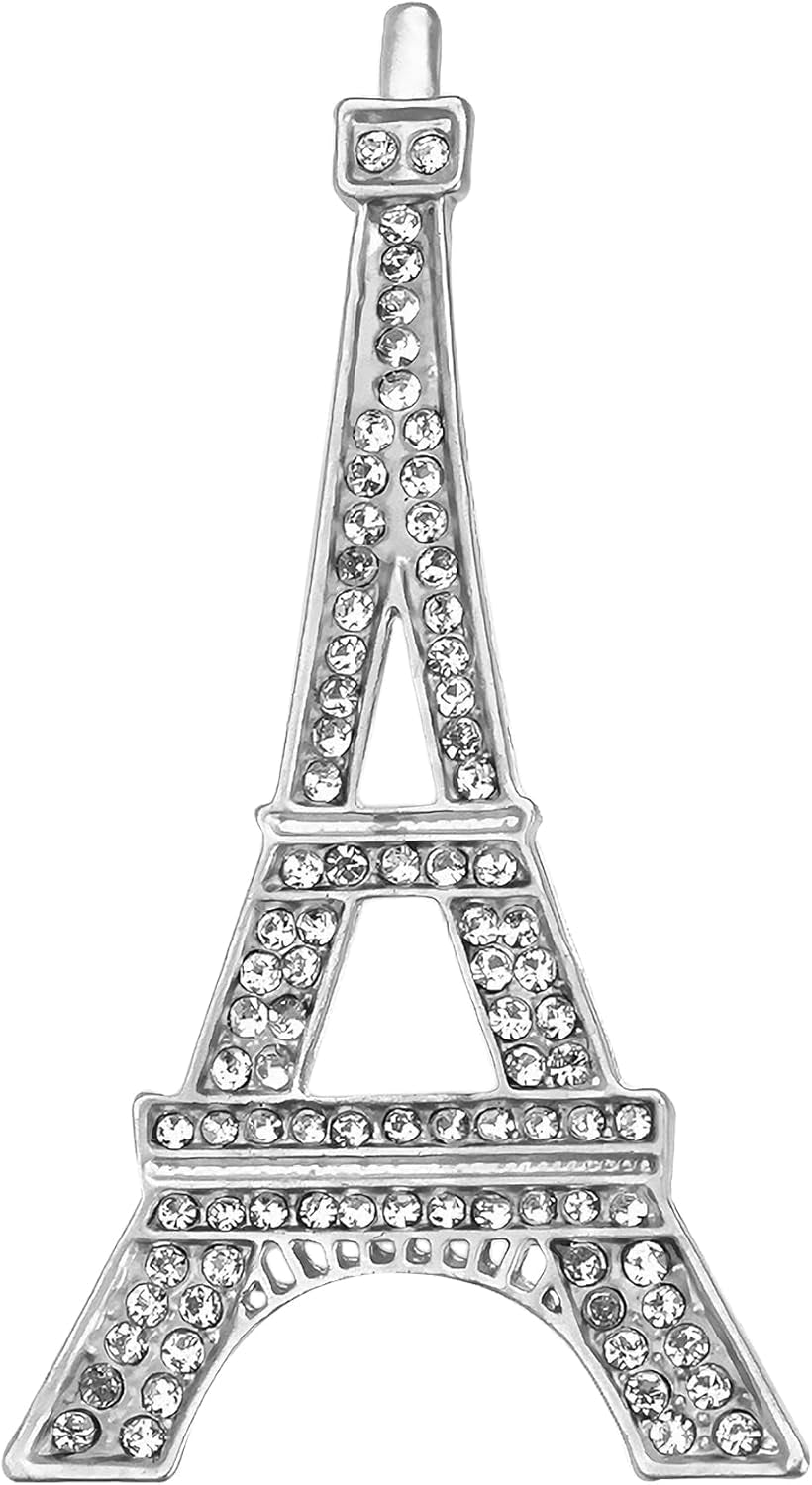 Clear Crystal Rhinestones Eiffel Tower Fashion Brooch Pin - WORLD TIME VISITS