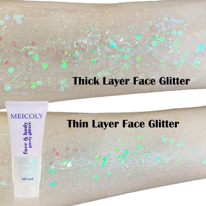 Clear White Body Glitter Gel,Mardi Gras Face Glitter Makeup for Kids Women Girls,Sparkly Chunky Hair Glitter,Singer Concerts Festival Rave Accessories,Mermaid Glitter Face Paint