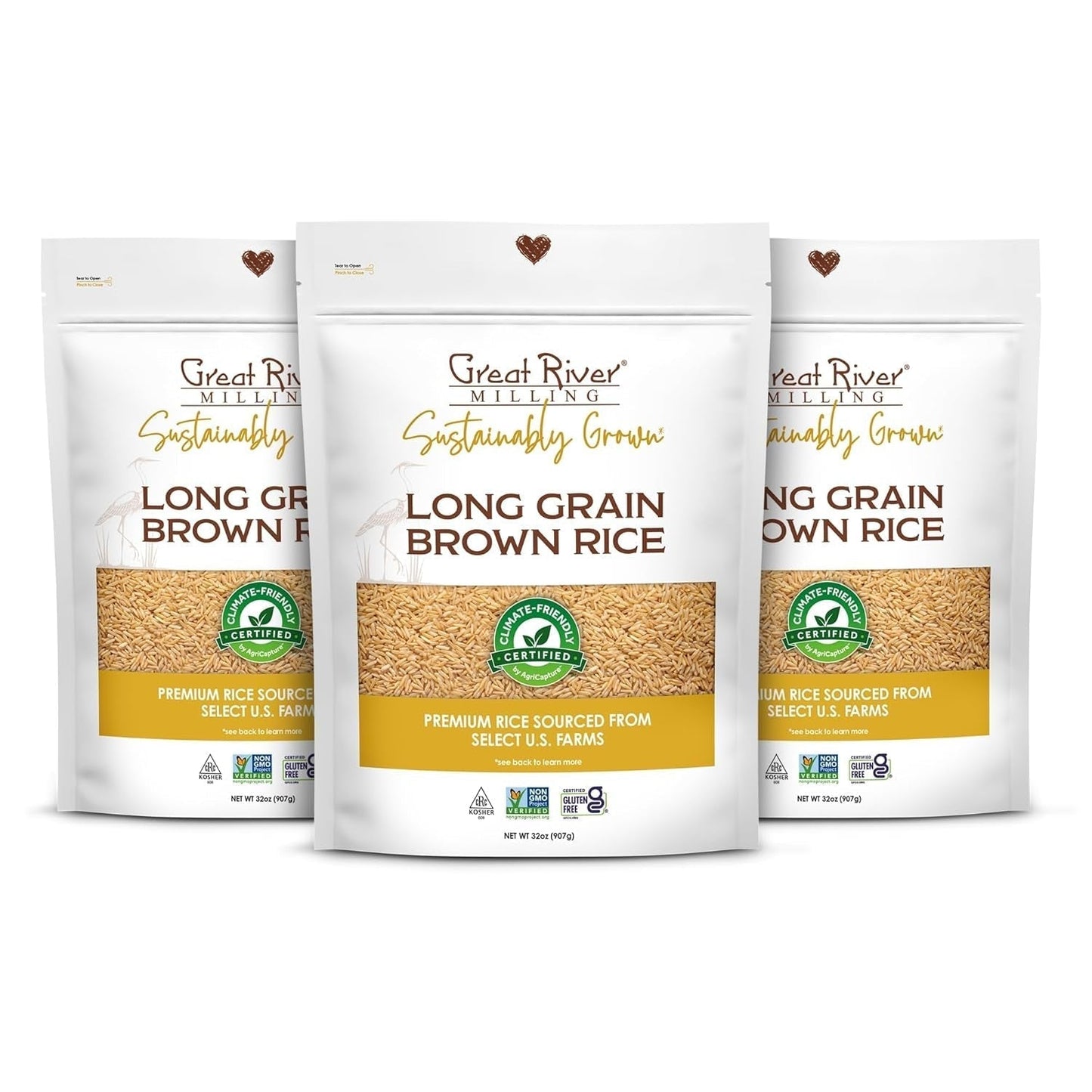 Climate Friendly Brown Rice, Long Grain Brown Rice Cooker Ready, Gluten Free, Vegan, Kosher, Vegetarian, Non - Gmo, Plant Based, US Sustainably Grown, 2Lb. Resealable Bag (Pack of 3) - WORLD TIME VISITS