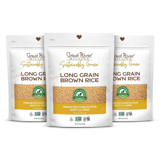 Climate Friendly Brown Rice, Long Grain Brown Rice Cooker Ready, Gluten Free, Vegan, Kosher, Vegetarian, Non - Gmo, Plant Based, US Sustainably Grown, 2Lb. Resealable Bag (Pack of 3) - WORLD TIME VISITS