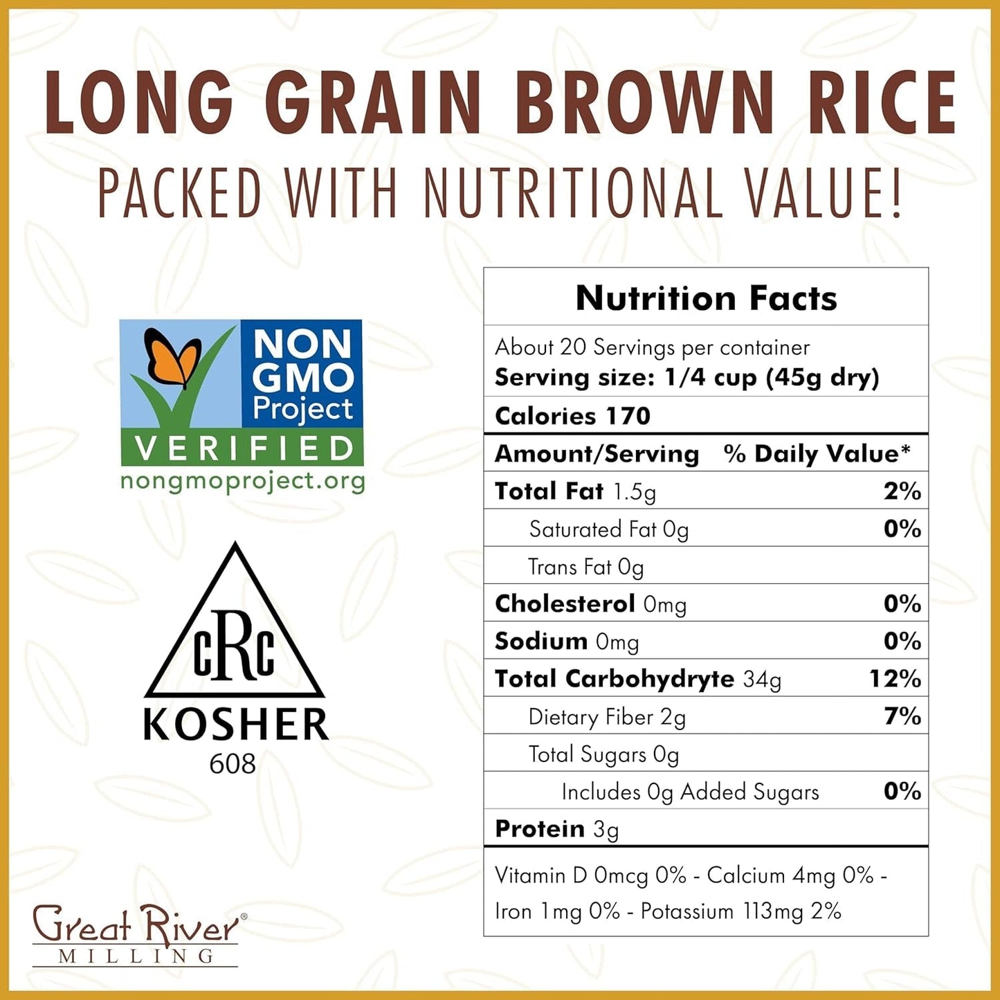 Climate Friendly Brown Rice, Long Grain Brown Rice Cooker Ready, Gluten Free, Vegan, Kosher, Vegetarian, Non-Gmo, Plant Based, US Sustainably Grown, 2Lb. Resealable Bag (Pack of 3)