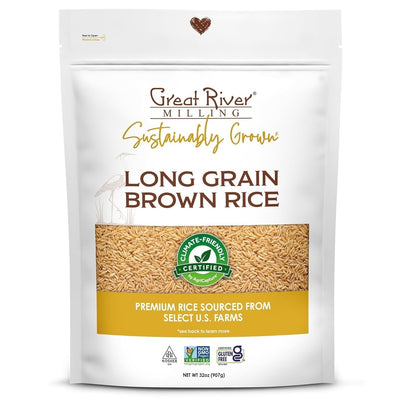 Climate Friendly Brown Rice, Long Grain Brown Rice Cooker Ready, Gluten Free, Vegan, Kosher, Vegetarian, Non - Gmo, Plant Based, US Sustainably Grown, 2Lb. Resealable Bag (Pack of 3) - WORLD TIME VISITS