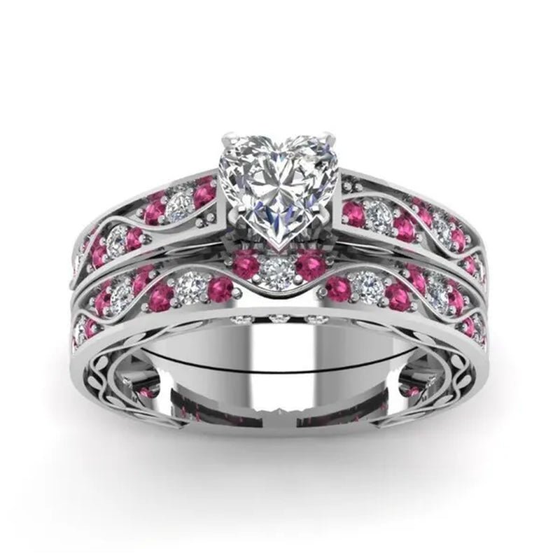 Cocktail Ring Heart CZ Ruby 10KT White Gold Filled Women's Wedding Ring Sets Sz6 - 9 - WORLD TIME VISITS