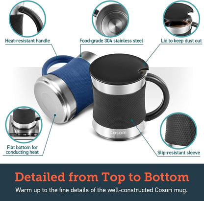 Coffee Mug with Lids Set of 2, Stainless Steel Cups with Heat - Resistant Handle & Slip - Resistant Sleeve, 17 Oz, Best Match W/Mug Warmer, for Coffee,Tea,Water,Cocoa, Milk, C1601 - CM, Black & Blue - WORLD TIME VISITS