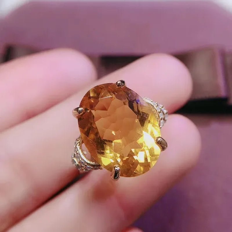 CoLife Jewelry 100% Natural Citrine Ring 12*16mm Natural Citrine Silver Ring Big Size Gemstone Silver Ring Brithday Gift - WORLD TIME VISITS
