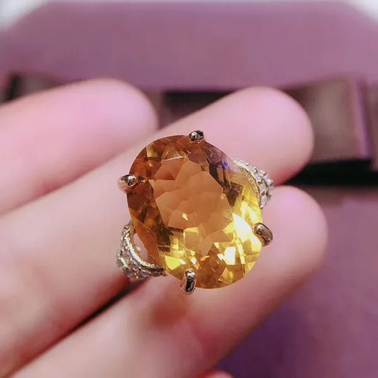 CoLife Jewelry 100% Natural Citrine Ring 12*16mm Natural Citrine Silver Ring Big Size Gemstone Silver Ring Brithday Gift - WORLD TIME VISITS