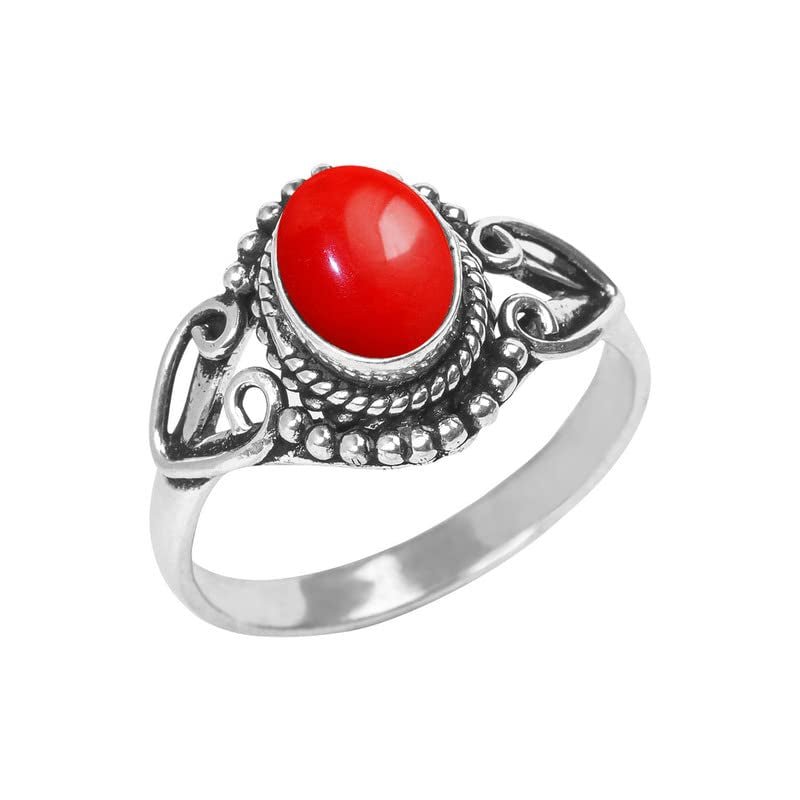 Coral Stone Ring, Silver Ring, Silver Overlay Handmade Ring, Bohemian Jewelry, Silver Ring for Women Girls Size US 7, Christmas Gift, Anniversary Gift, Gift for Her Ring Size 7 - WORLD TIME VISITS