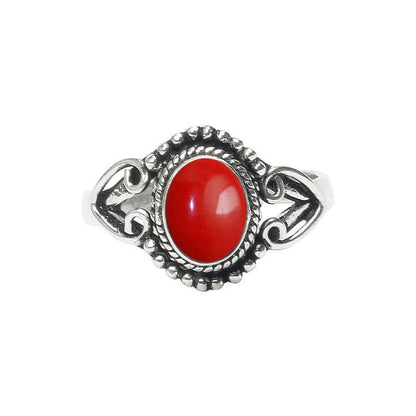 Coral Stone Ring, Silver Ring, Silver Overlay Handmade Ring, Bohemian Jewelry, Silver Ring for Women Girls Size US 7, Christmas Gift, Anniversary Gift, Gift for Her Ring Size 7