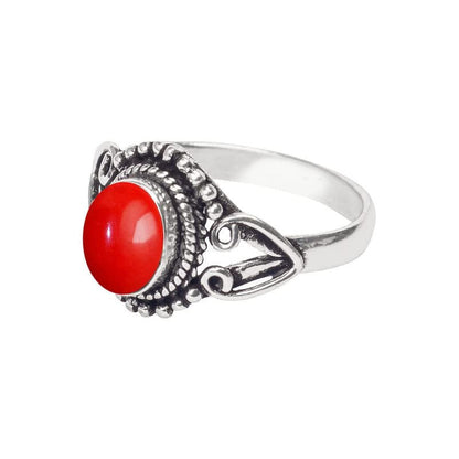Coral Stone Ring, Silver Ring, Silver Overlay Handmade Ring, Bohemian Jewelry, Silver Ring for Women Girls Size US 7, Christmas Gift, Anniversary Gift, Gift for Her Ring Size 7