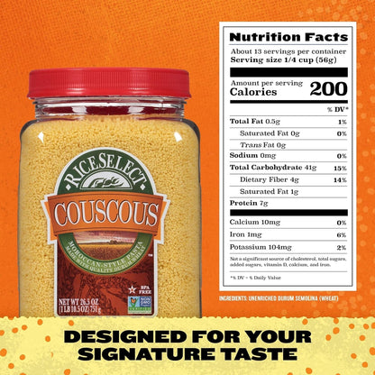 Couscous, Moroccan-Style Wheat Couscous Pasta, Non-Gmo, 26.5-Ounce Jar, (Pack of 1)