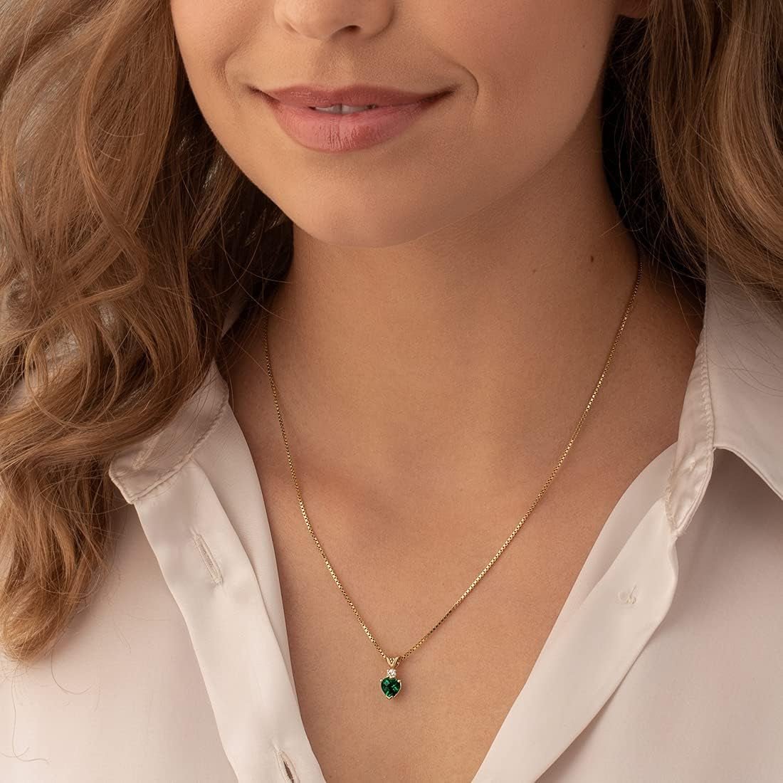 Created Emerald with Genuine Diamond Pendant in 14K Yellow Gold, Heart Shape Solitaire 6Mm - WORLD TIME VISITS